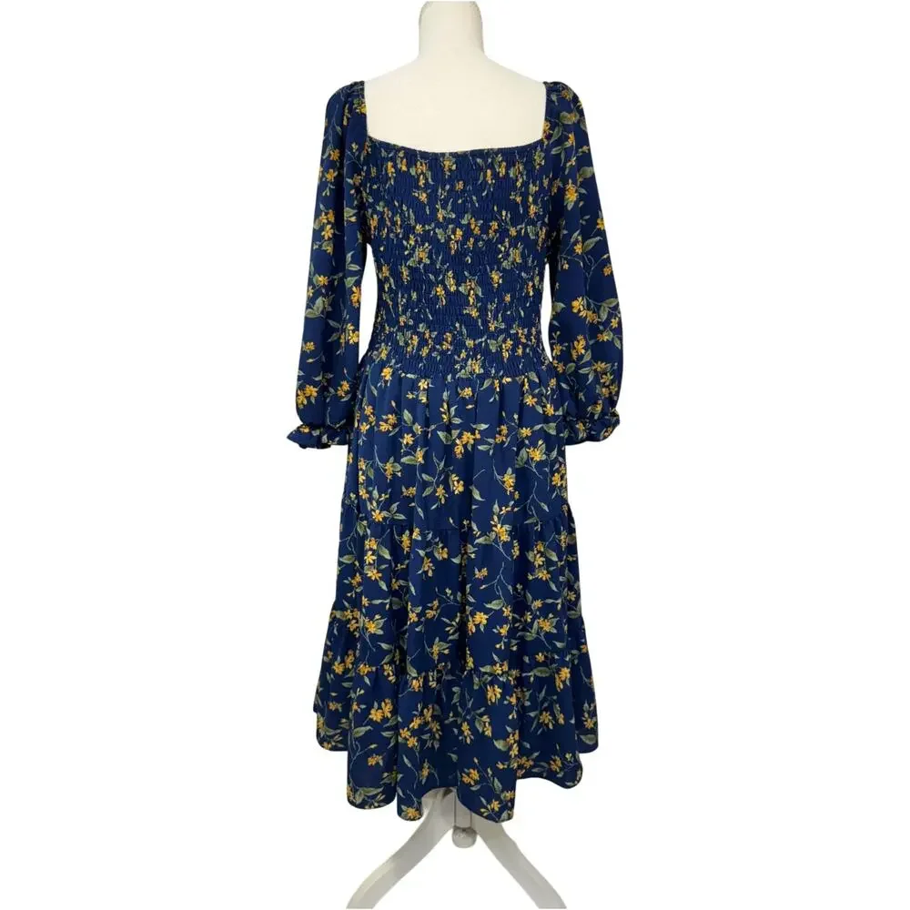 Baltic Born Marta Dress Bohemian Romance Wuthering Heights Floral Midi 1XL Navy - Picture 4 of 16